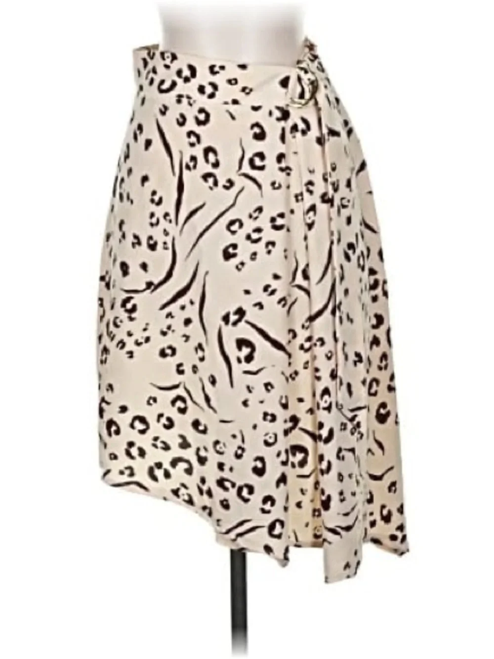 Nine West Beige Animal Print Wrap Midi Skirt Women’s Small